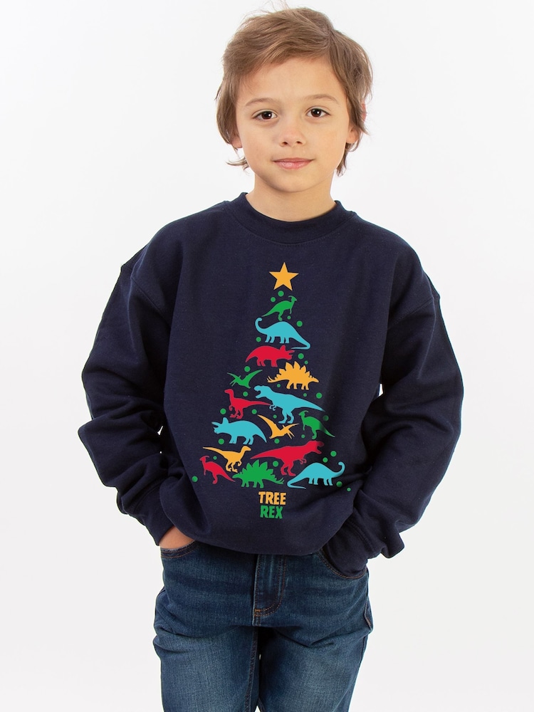 Brands In Blue Christmas Dinosaur Tree Rex Sweatshirt - Image 2 of 5 Brands In Blue Christmas Dinosaur Tree Rex Sweatshirt - Image 2 of 5