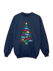 Brands In Blue Christmas Dinosaur Tree Rex Sweatshirt - Image 3 of 5