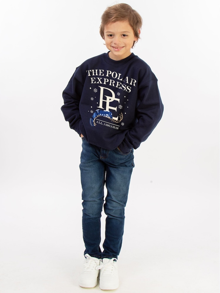 Brands In Blue Polar Express All Aboard Christmas Sweatshirt - Image 2 of 5 Brands In Blue Polar Express All Aboard Christmas Sweatshirt - Image 2 of 5