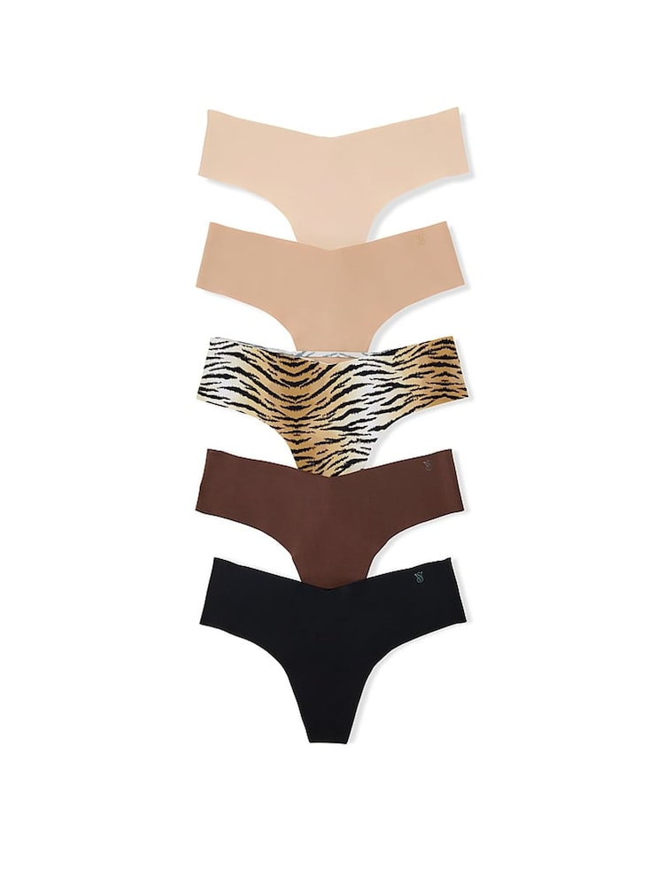 Victoria's Secret Nude/Tiger/Brown/Black Thong Knickers 5 Pack Knickers - Image 1 of 3