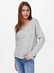 ONLY Grey V-Neck Long Sleeve Jumper - Image 2 of 6
