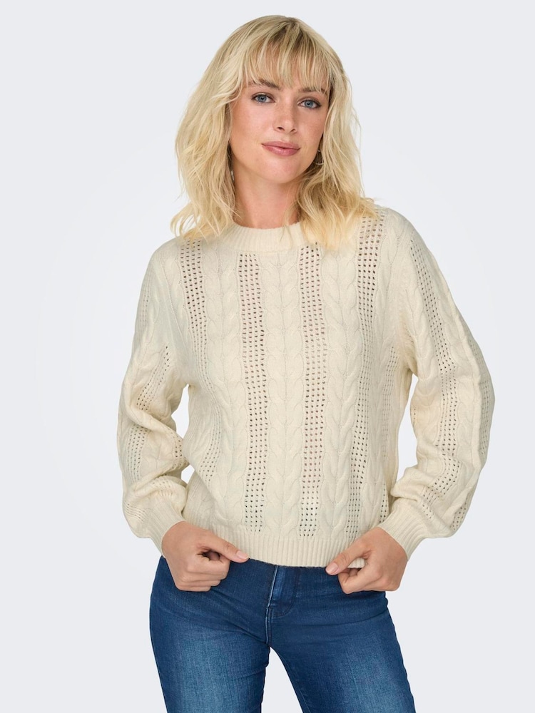 ONLY Cream Long Sleeve Cable Knit Jumper - Image 1 of 5