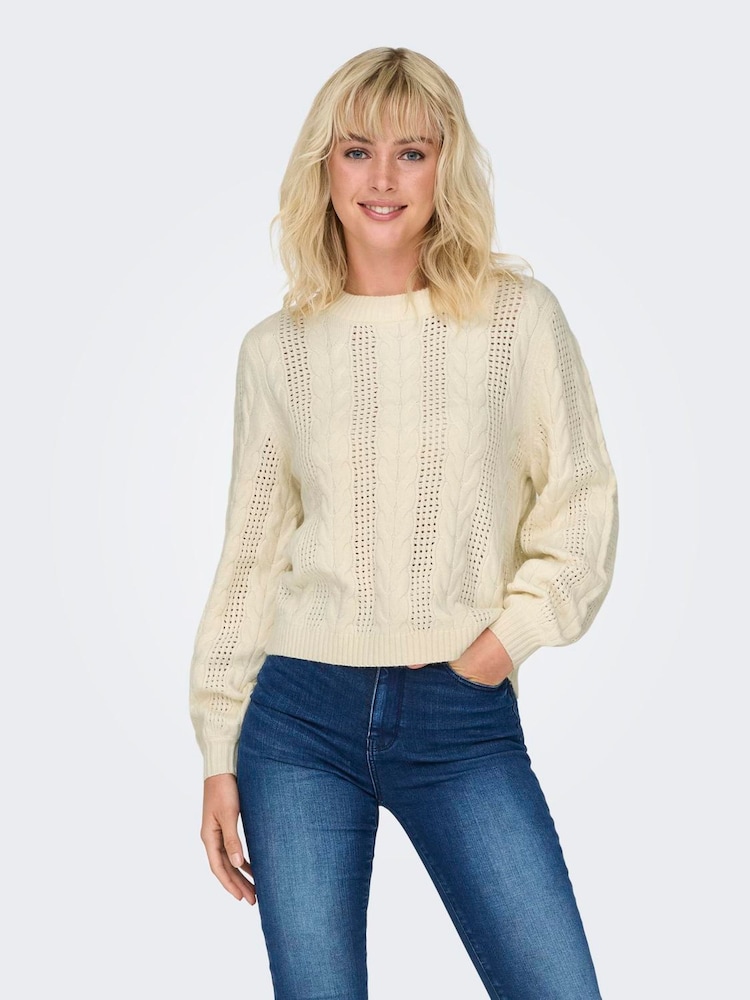 ONLY Cream Long Sleeve Cable Knit Jumper - Image 2 of 5