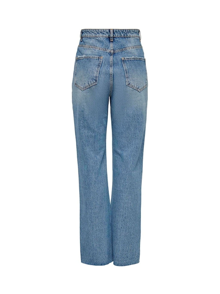 ONLY Blue High Waist Raw Hem Straight Leg Jeans - Image 7 of 7 ONLY Blue High Waist Raw Hem Straight Leg Jeans - Image 7 of 7