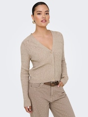 ONLY Brown V-Neck Heart Button Cable Knit Cardigan - Image 1 of 6