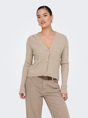 ONLY Brown V-Neck Heart Button Cable Knit Cardigan - Image 2 of 6