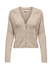 ONLY Brown V-Neck Heart Button Cable Knit Cardigan - Image 5 of 6