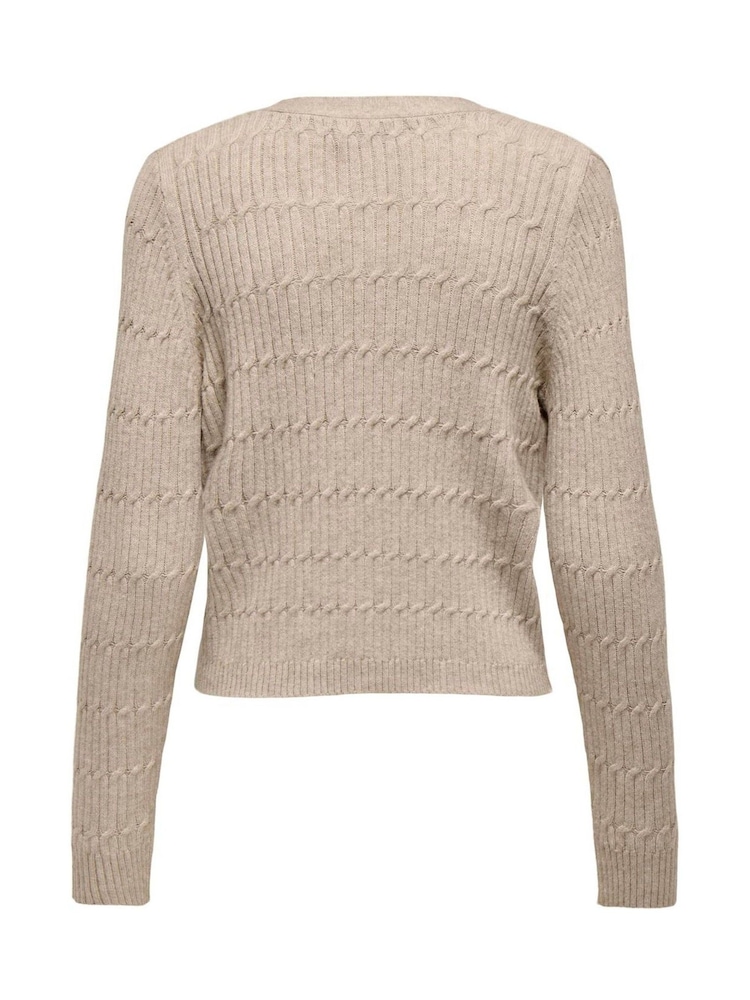 ONLY Brown V-Neck Heart Button Cable Knit Cardigan - Image 6 of 6