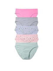 Victoria's Secret Pink/Grey/Blue/Green Brief 5 Pack Knickers - Image 1 of 1