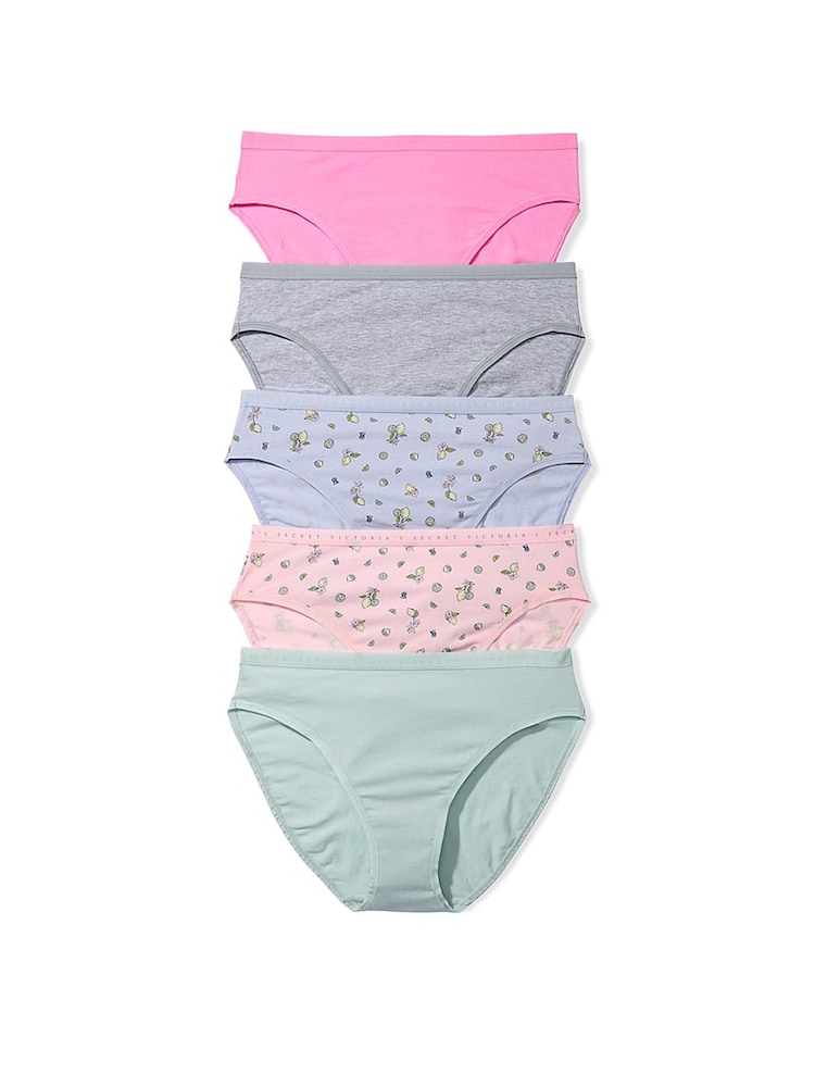 Victoria's Secret Pink/Grey/Blue/Green Brief 5 Pack Knickers - Image 1 of 1 Victoria's Secret Pink/Grey/Blue/Green Brief 5 Pack Knickers - Image 1 of 1