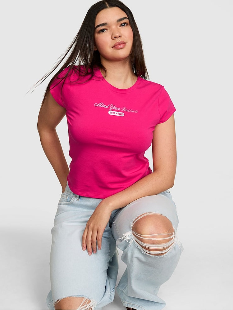 Victoria's Secret PINK Hot Stuff Pink Retro T-Shirt - Image 1 of 2