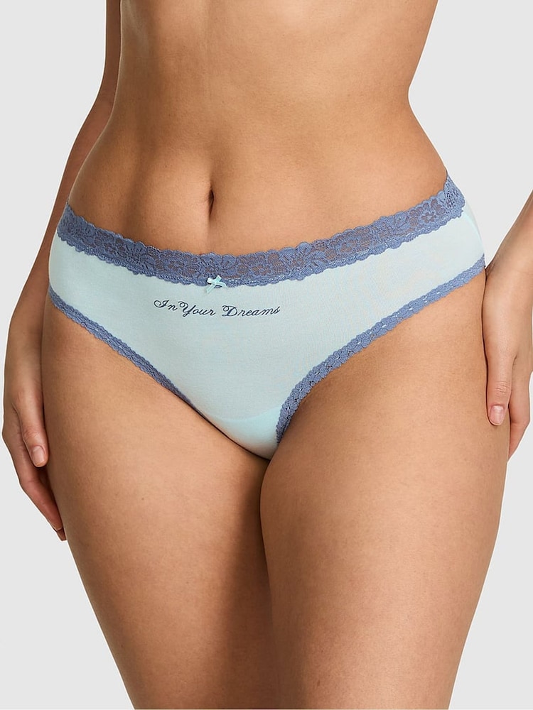 Victoria's Secret PINK Spray Blue Cheeky Cotton Lace Trim Knickers - Image 1 of 2 Victoria's Secret PINK Spray Blue Cheeky Cotton Lace Trim Knickers - Image 1 of 2