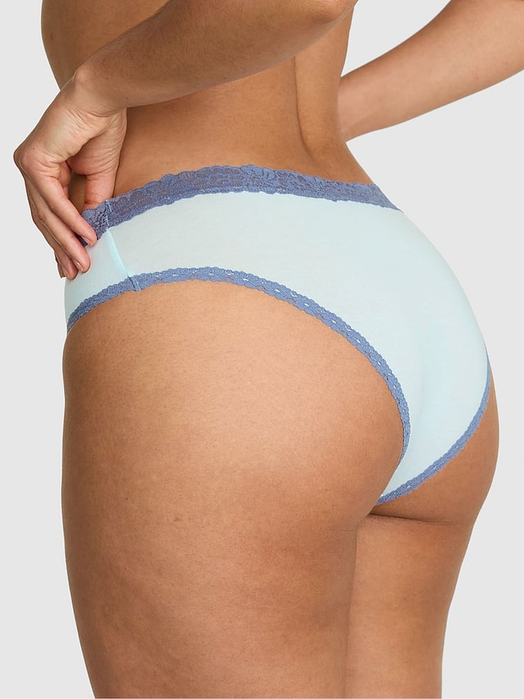 Victoria's Secret PINK Spray Blue Cheeky Cotton Lace Trim Knickers - Image 2 of 2 Victoria's Secret PINK Spray Blue Cheeky Cotton Lace Trim Knickers - Image 2 of 2