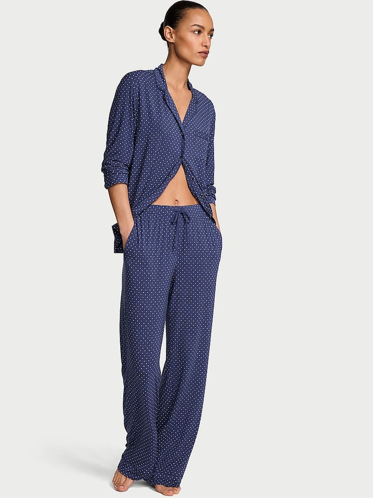 Victoria's Secret Ink Blue Dot Modal Long Pyjama Set - Image 1 of 2 Victoria's Secret Ink Blue Dot Modal Long Pyjama Set - Image 1 of 2