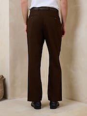 Brown Regular Fit Smart Linen Cotton Blend Belted Trousers - Image 3 of 5