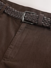 Marrón - Pantalones elegantes Blend de lino y algodón con cinturón y corte regular - Imagen 7 de 10