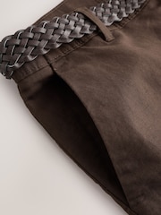 Marrón - Pantalones elegantes Blend de lino y algodón con cinturón y corte regular - Imagen 8 de 10