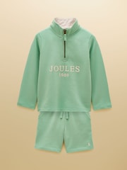Joules Kids' Green Quater Zip Sweatshirt and Shorts Set - Image 1 of 9