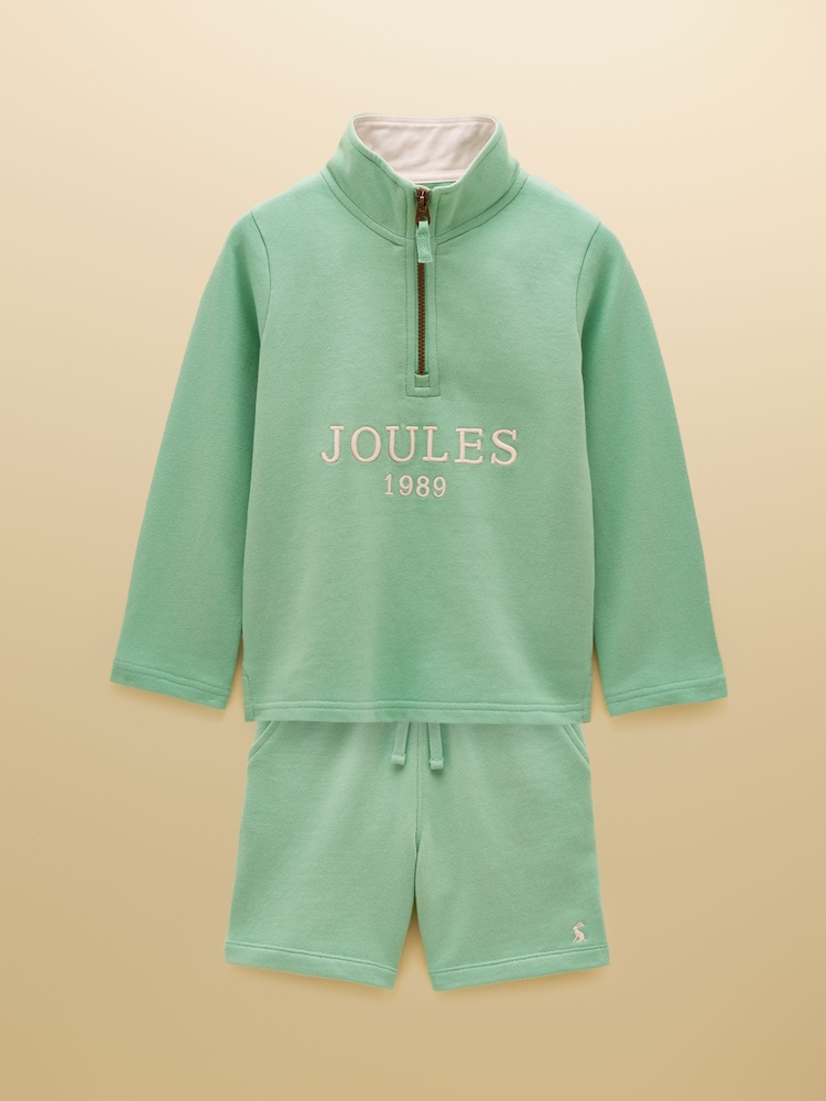 Joules Kids' Green Quater Zip Sweatshirt and Shorts Set - Image 1 of 9