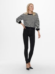 ONLY Black Stripe Fluffy Round Neck Jumper - Image 5 of 7