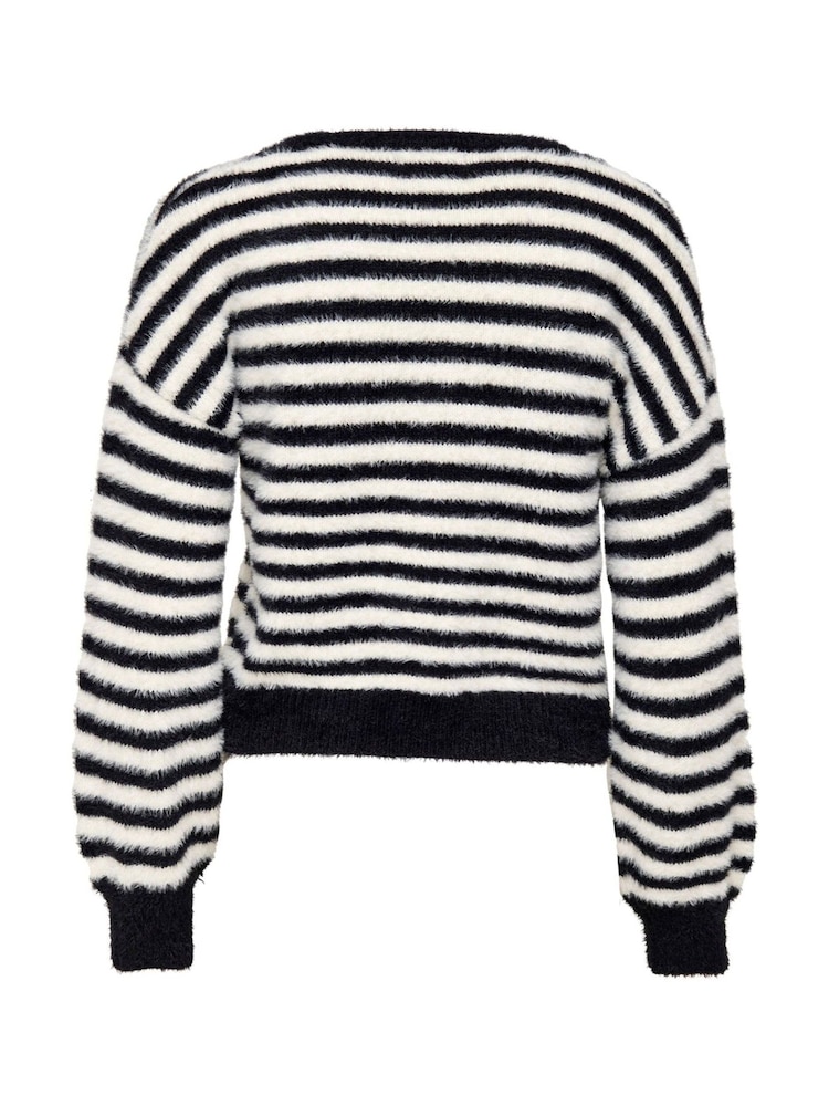 ONLY Black Stripe Fluffy Round Neck Jumper - Image 7 of 7 ONLY Black Stripe Fluffy Round Neck Jumper - Image 7 of 7
