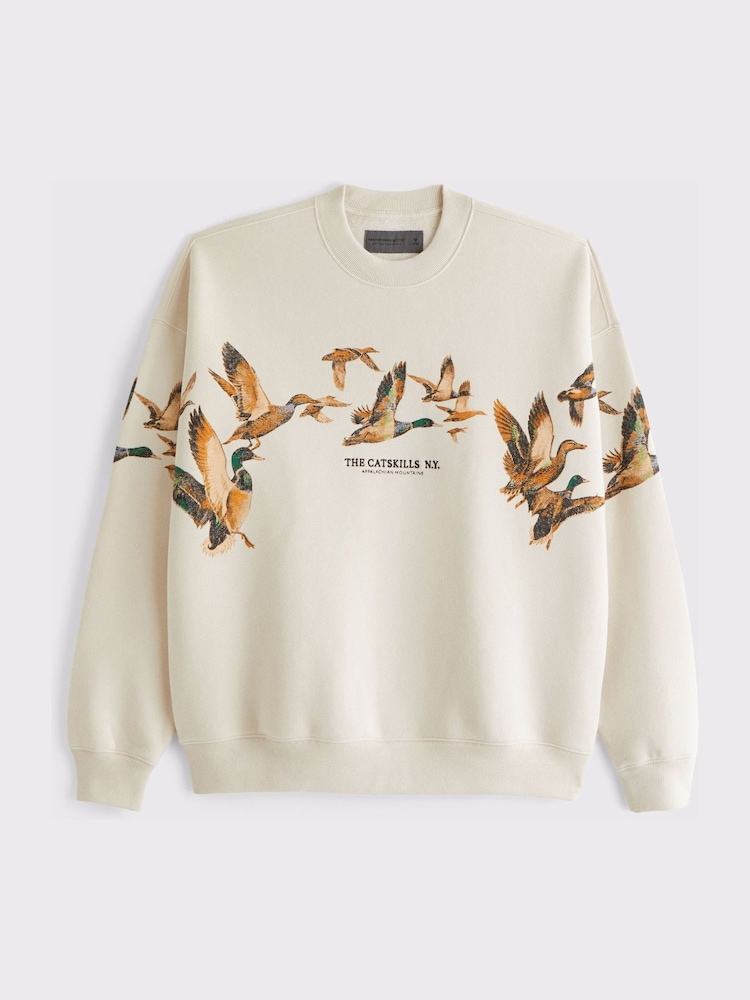 Abercrombie & Fitch Cream Animal Graphic Crew Neck Sweatshirt - Image 1 of 2