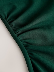 Dark Green Draped Off The Shoulder Ruched Midi Occasion Dress - Image 7 of 7