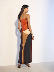 Brown Floral Print Bandeau Column Maxi Occasion Dress - Image 4 of 5