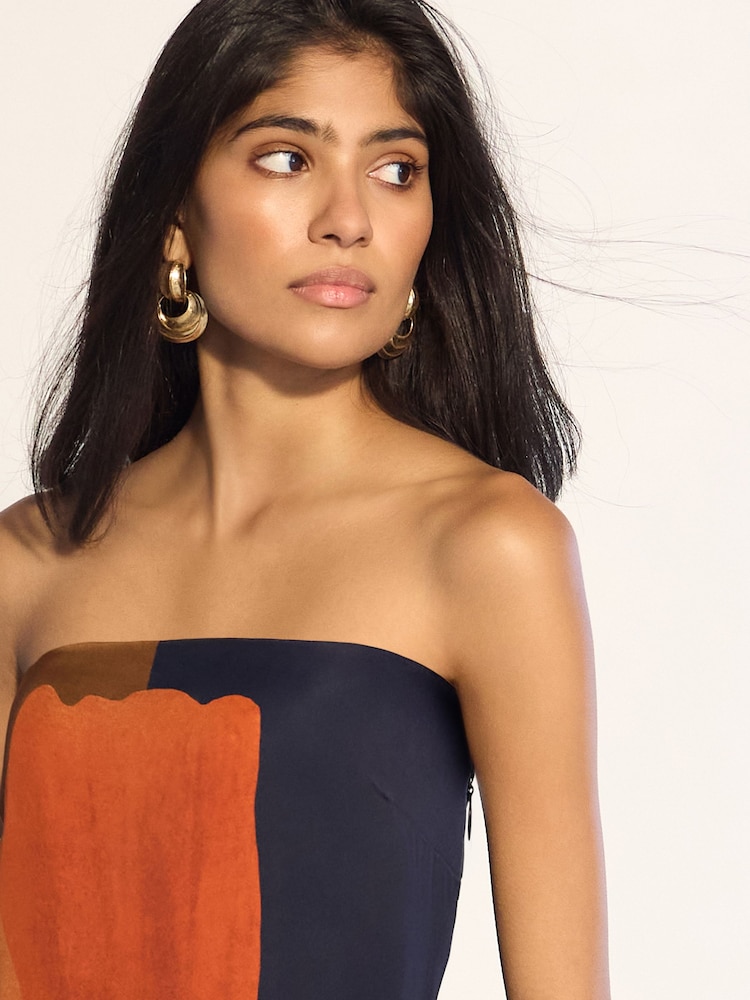 Brown Floral Print Bandeau Column Maxi Occasion Dress - Image 5 of 5 Brown Floral Print Bandeau Column Maxi Occasion Dress - Image 5 of 5