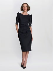 Gina Bacconi Louisa Black Dress With Beaded Sleeve - Image 1 of 6