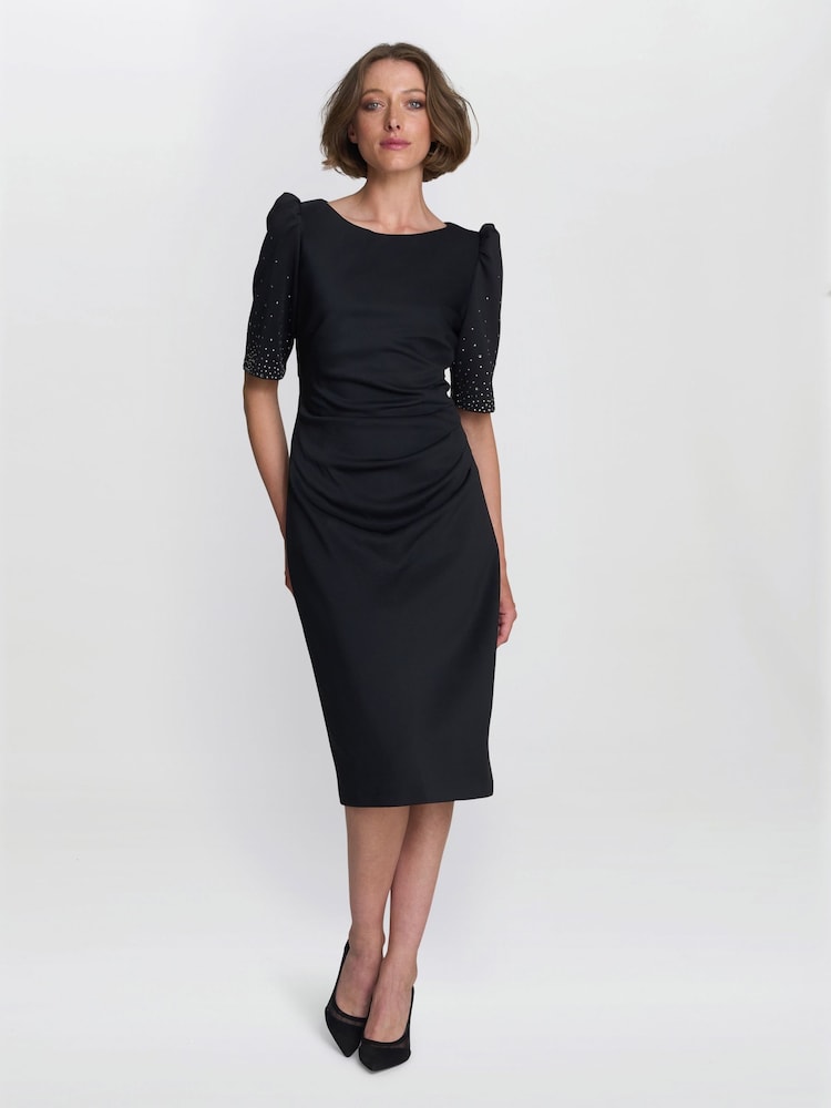 Gina Bacconi Louisa Black Dress With Beaded Sleeve - Image 1 of 6 Gina Bacconi Louisa Black Dress With Beaded Sleeve - Image 1 of 6