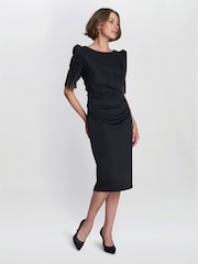 Gina Bacconi Louisa Black Dress With Beaded Sleeve - Image 3 of 6