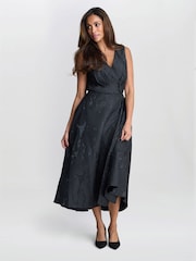 Gina Bacconi Sandie Jacquard Black Dress - Image 1 of 6