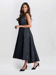 Gina Bacconi Sandie Jacquard Black Dress - Image 3 of 6