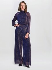 Gina Bacconi Purple Kylie Metallic Knit Jumpsuit - Image 4 of 6