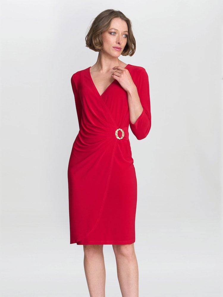 Gina Bacconi Red Tilda Jersey Dress With Embellished Buckle - Image 1 of 5 Gina Bacconi Red Tilda Jersey Dress With Embellished Buckle - Image 1 of 5