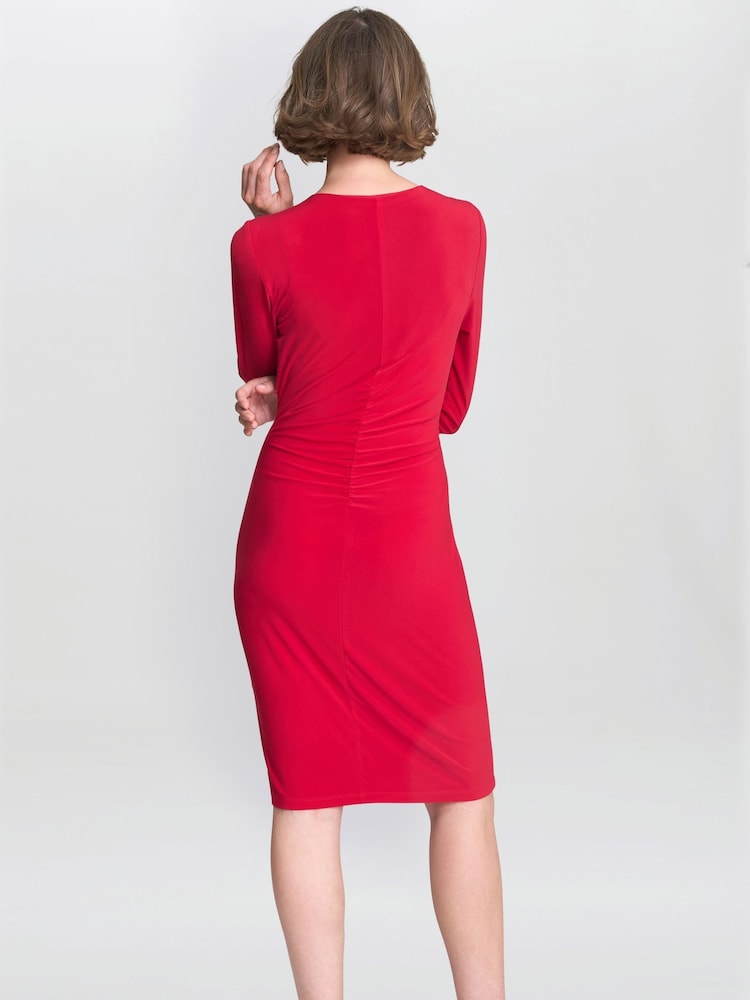 Gina Bacconi Red Tilda Jersey Dress With Embellished Buckle - Image 2 of 5 Gina Bacconi Red Tilda Jersey Dress With Embellished Buckle - Image 2 of 5