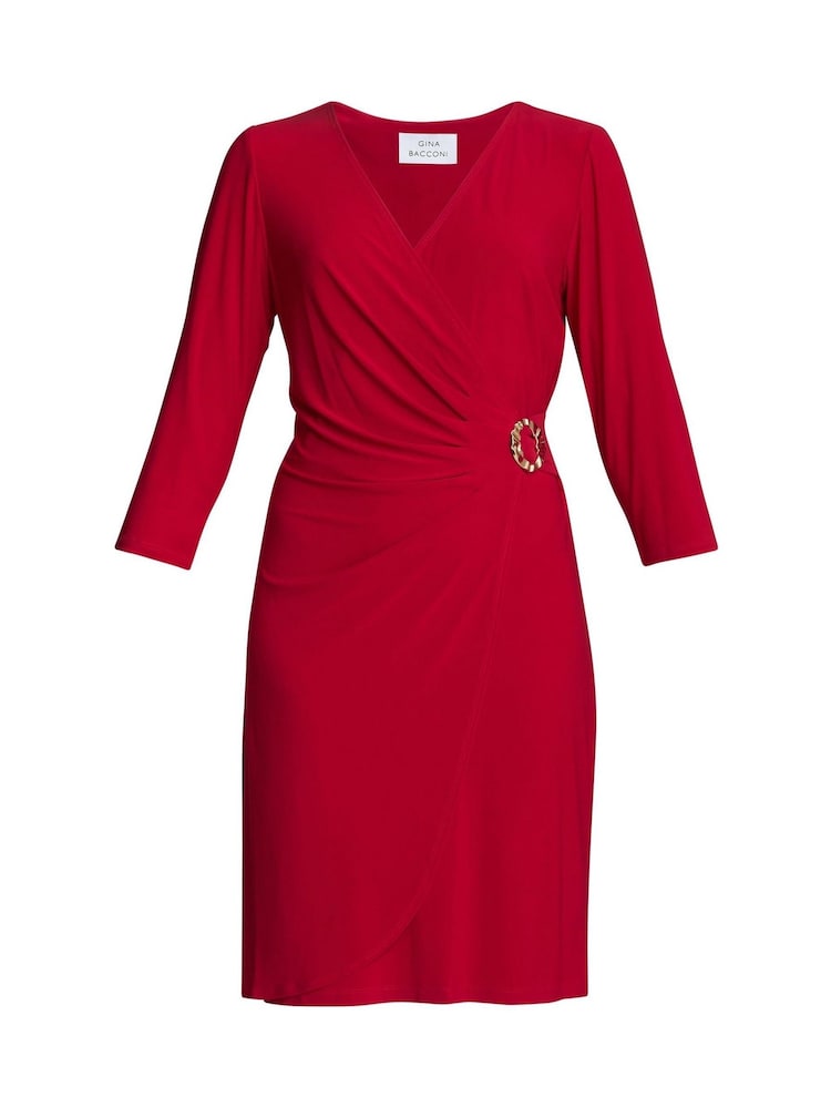Gina Bacconi Red Tilda Jersey Dress With Embellished Buckle - Image 5 of 5 Gina Bacconi Red Tilda Jersey Dress With Embellished Buckle - Image 5 of 5