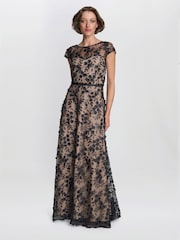 Gina Bacconi Keira 3D Flower Maxi Nude Dress - Slika 1 iz 7