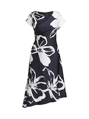 Gina Bacconi Maude Floral Print Asymmetrical Midi Black Dress - Image 6 of 6