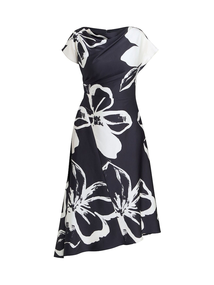 Gina Bacconi Maude Floral Print Asymmetrical Midi Black Dress - Image 6 of 6 Gina Bacconi Maude Floral Print Asymmetrical Midi Black Dress - Image 6 of 6