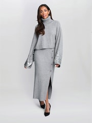 Gina Bacconi Grey Vanna Sequin Cuff Jumper - Image 4 of 7