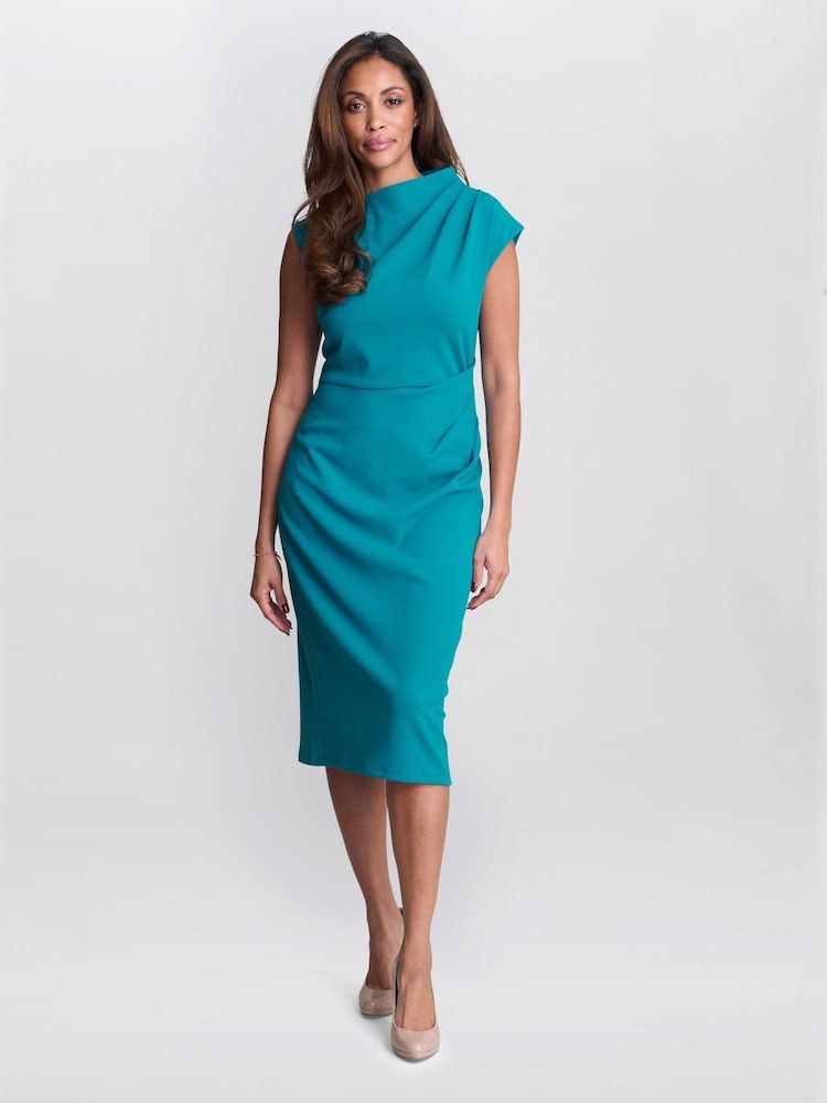 Gina Bacconi Blue Margaret Sleek Midi Dress - Image 1 of 6 Gina Bacconi Blue Margaret Sleek Midi Dress - Image 1 of 6