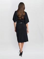 Gina Bacconi Alaura Belted Knit Midi Black Dress - Image 2 of 6