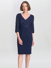 Gina Bacconi Blue Britney Metallic Pleated Bodic Dress - Bild 1 von 5