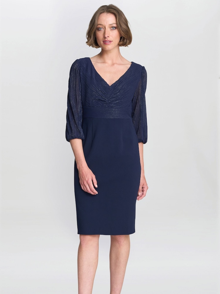 Gina Bacconi Blue Britney Metallic Pleated Bodic Dress - Bild 1 von 5