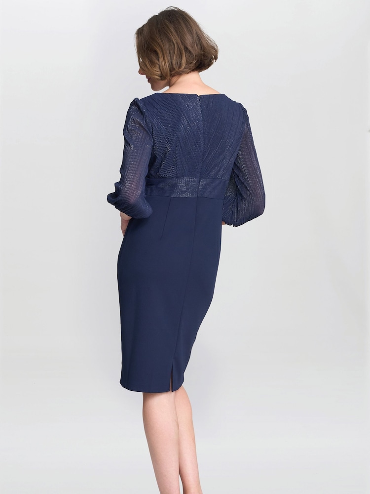 Gina Bacconi Blue Britney Metallic Pleated Bodic Dress - Image 2 of 5 Gina Bacconi Blue Britney Metallic Pleated Bodic Dress - Image 2 of 5
