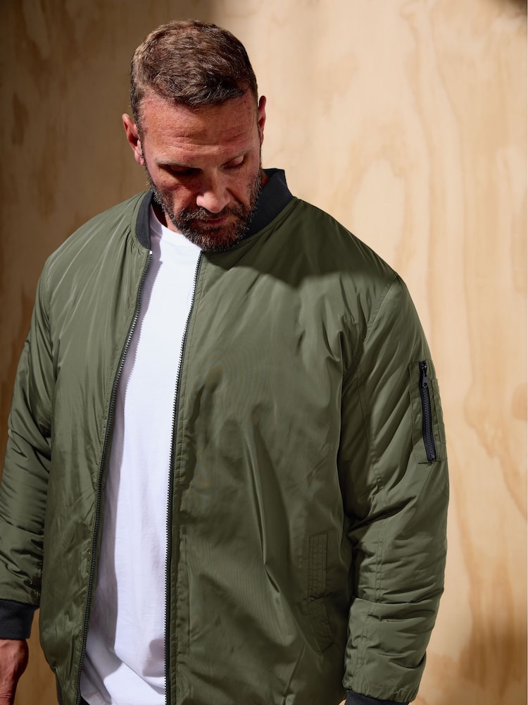 BadRhino Big & Tall Green Zip Bomber Jacket - Image 2 of 2 BadRhino Big & Tall Green Zip Bomber Jacket - Image 2 of 2