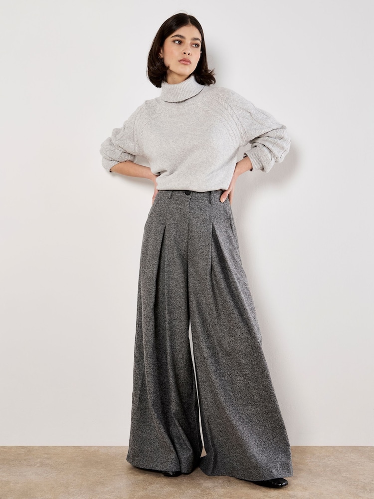 Apricot Grey Inverted Pleat Wide Tailored Trousers - Image 3 of 3