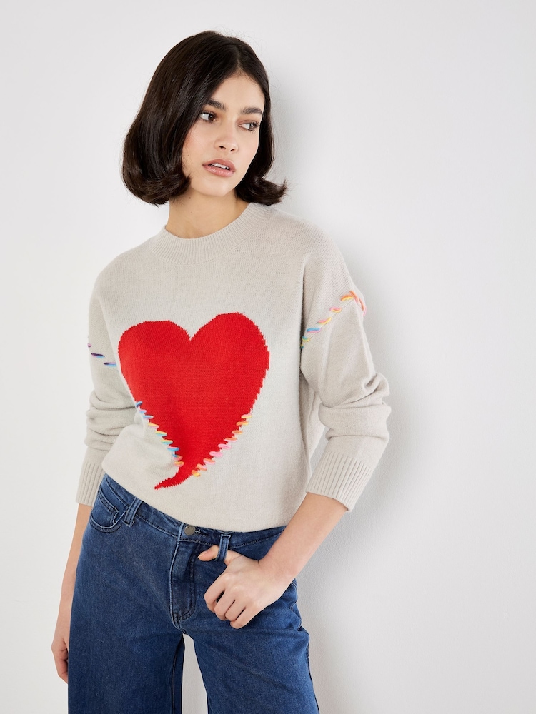 Apricot Natural Big Heart & Neon Whipstitch Jumper - Image 1 of 4 Apricot Natural Big Heart & Neon Whipstitch Jumper - Image 1 of 4